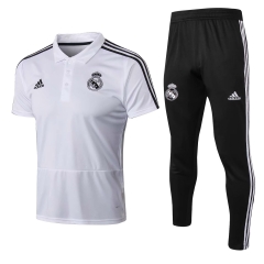 18-19 Real Madrid White Polo + Pants Training Suit