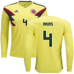 Colombia 2018 World Cup SANTIAGO ARIAS 4 Long Sleeve Home Soccer Jersey Shirt