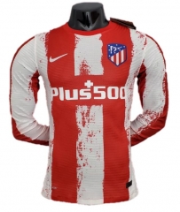 Player Version Long Sleeve 21-22 Atletico Madrid Home Soccer Jersey Shirt