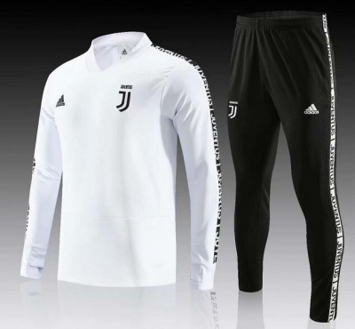 19-20 Juventus White V-neck Training Suit (Sweatshirt + Pants)