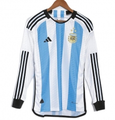 Three Stars Long Sleeve 2022 World Cup Argentina Home Soccer Jersey Shirt