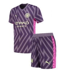 Children Kit 23-24 Manchester City Purple Goalkeeper Soccer Uniforms