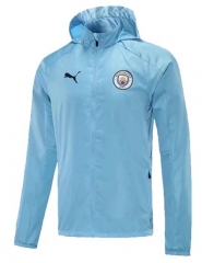 21-22 Manchester City Blue Windbreaker Hoodie Jacket