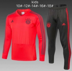 18-19 Children Bayern Munich Red V-Neck Training Suit (Sweat Shirt+Pants)