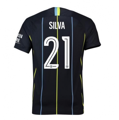18-19 Manchester City Silva 21 UCL Cup Away Soccer Jersey Shirt