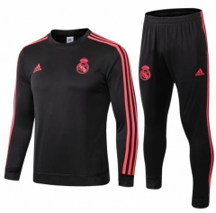 18-19 Real Madrid Black O'Neck Training Suit (Sweat Shirt+Trouser)