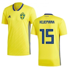 Sweden 2018 World Cup OSCAR HILJEMARK 15 Home Shirt Soccer Shirt