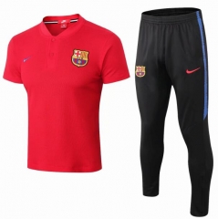 18-19 Barcelona Red Polo Shirts + Pants Suit