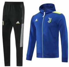 21-22 Juventus Blue Yellow Hoodie Jacket and Pants