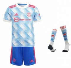 Children 21-22 Manchester United Away Soccer Full Kit