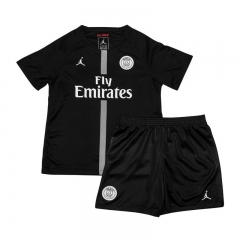 18-19 PSG X Jordan Third Black Children Soccer Jersey Kit Shirt + Shorts