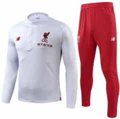 18-19 Liverpool White Zipper Training Suit (Sweat shirt+Trouser)