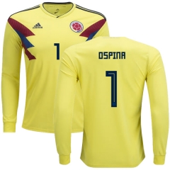 Colombia 2018 World Cup DAVID OSPINA 1 Long Sleeve Home Soccer Jersey Shirt