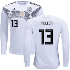 Germany 2018 World Cup THOMAS MULLER 13 Home Long Sleeve Soccer Jersey Shirt