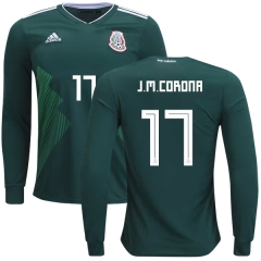 Mexico 2018 World Cup Home JESUS MANUEL CORONA 17 Long Sleeve Soccer Jersey Shirt