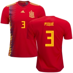 Spain 2018 World Cup GERARD PIQUE 3 Home Soccer Jersey Shirt