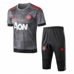 18-19 Manchester United Grey Stripe Short Training Suit