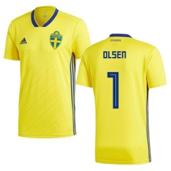 Sweden 2018 World Cup ROBIN OLSEN 1 Home Shirt Soccer Shirt