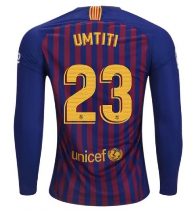 18-19 Barcelona Home Samuel Umtiti 23 Long Sleeve Soccer Jersey Shirt