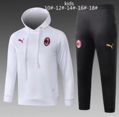 18-19 Children AC Milan White Training Suit (Hoodie Sweatshirt+Pants)