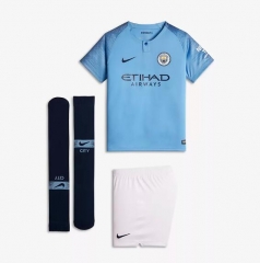 18-19 Manchester City Home Children Soccer Jersey Whole Kit Shirt + Shorts + Socks