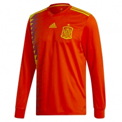 Spain 2018 World Cup Home Long Sleeve Soccer Jersey Shirt