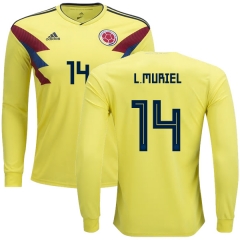Colombia 2018 World Cup LUIS MURIEL 14 Long Sleeve Home Soccer Jersey Shirt
