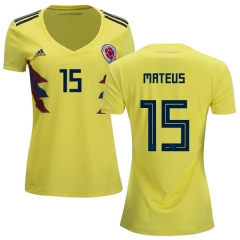 Women Colombia 2018 World Cup MATEUS URIBE 15 Home Soccer Jersey Shirt
