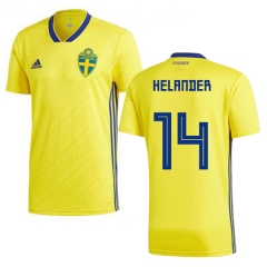 Sweden 2018 World Cup FILIP HELANDER 14 Home Shirt Soccer Shirt