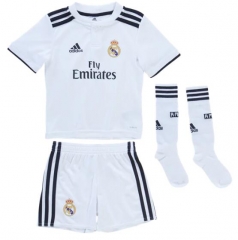 18-19 Real Madrid Home Children Soccer Jersey Whole Kit Shirt + Shorts + Socks