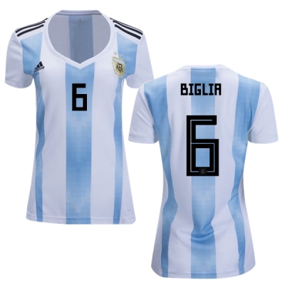 Women Argentina 2018 FIFA World Cup Home Lucas Biglia #6 Jersey Shirt