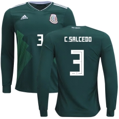 Mexico 2018 World Cup Home CARLOS SALCEDO 3 Long Sleeve Soccer Jersey Shirt