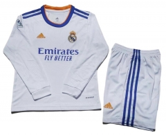 Children Long Sleeve 21-22 Real Madrid Home Soccer Uniforms