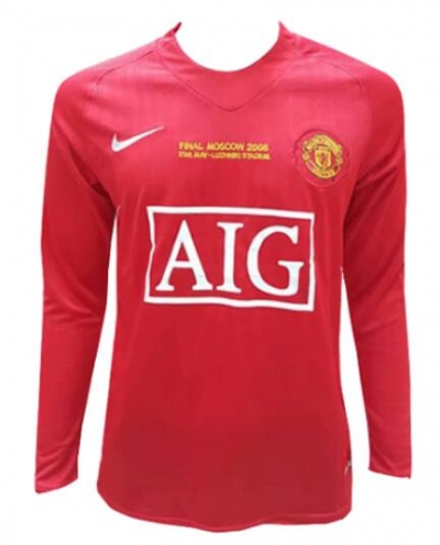 Retro Long Sleeve 07-08 Manchester United Home Soccer Jersey Shirt