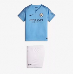 18-19 Manchester City Home Children Soccer Jersey Kit Shirt + Shorts