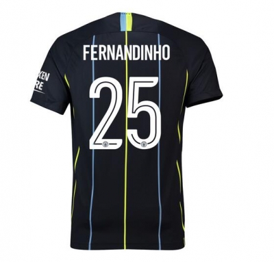 18-19 Manchester City Fernandinho 25 UCL Cup Away Soccer Jersey Shirt
