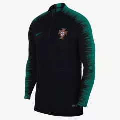 Portugal 2018 World Cup Black Zipper Sweat Shirt Green Stripe