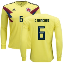Colombia 2018 World Cup CARLOS SANCHEZ MORENO 6 Long Sleeve Home Soccer Jersey Shirt