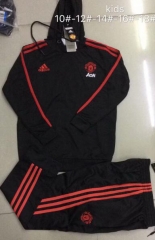 18-19 Children Manchester United Black Hoodie Training Suit