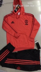 18-19 Children Manchester United Orange Hoodie Training Suit