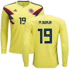 Colombia 2018 World Cup MIGUEL BORJA 19 Long Sleeve Home Soccer Jersey Shirt