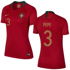 Women Portugal 2018 World Cup PEPE 3 Home Soccer Jersey Shirt