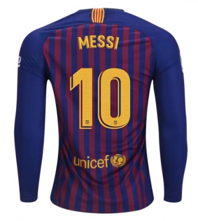 18-19 Barcelona Home Lionel Messi 10 Long Sleeve Soccer Jersey Shirt