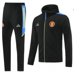 21-22 Manchester United Black Blue Hoodie Jacket and Pants