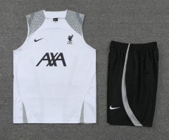 22-23 Liverpool White Training Vest Shirt and Shorts