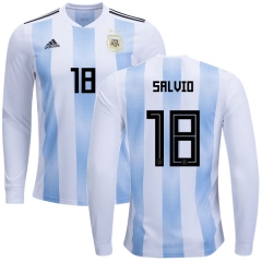 Argentina 2018 FIFA World Cup Home Eduardo Salvio #18 LS Jersey Shirt
