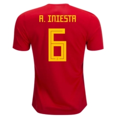 Spain 2018 World Cup Home Andres Iniesta #6 Soccer Jersey Shirt