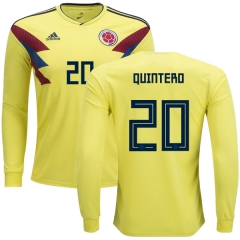 Colombia 2018 World Cup JUAN FERNANDO QUINTERO 20 Long Sleeve Home Soccer Jersey Shirt