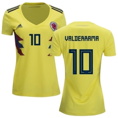 Women Colombia 2018 World Cup CARLOS VALDERRAMA 10 Home Soccer Jersey Shirt
