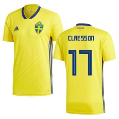 Sweden 2018 World Cup VIKTOR CLAESSON 11 Home Shirt Soccer Shirt